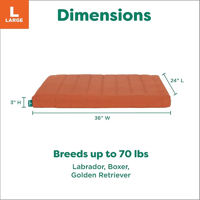 Furhaven Orthopedic Dog Bed – Puffy Quilted Foam Mattress with Removable Washable Cover, Soft & Supportive for Kennels & Crates - Large, Rust - Image 3