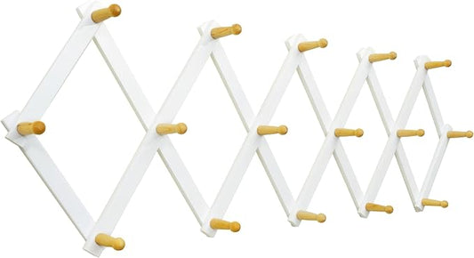 SKOLOO Accordion Wall Hanger with 16 Hooks, Modern Expandable Coat Rack Hat Rack for Wall, Solid Wooden, Natural on White by SKOLOO