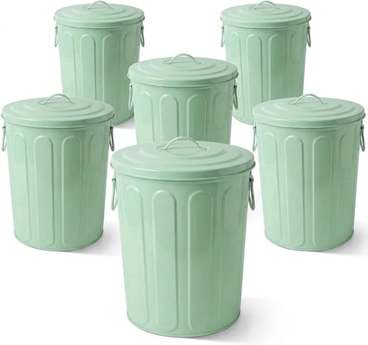 Plexon 5 Gallon Small Metal Trash Can with Lid Outdoor Galvanized Steel Bucket with Lid 5 Gal Storage Can for Dog Food Bird Seed Storage Container, Green 6 Pack by Plexon