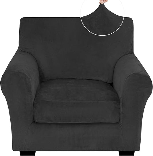XINEAGE 2-Piece Velvet Armchair Sofa Cover, Couch Covers for Dog,Black | 1 Cushion Chair,Stretch Non-slip Elastic, Pet-friendly, Washable, Fast Setup, Soft Plush Fabric, Furniture Protector. by XINEAGE