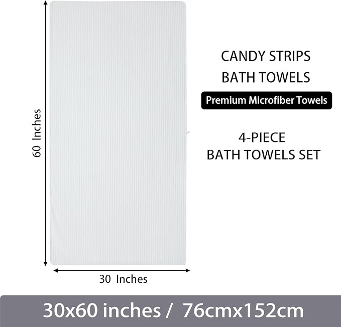 4 Piece Bath Towels, 30"x60" Microfiber Towels Set, White | Large Bathroom Towels, Soft Touch, Highly Absorbent, Quick Dry, Lint Free, Long-Lasting, Family Use, Guest Bath & Daily Use - Image 8
