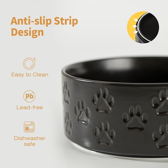 Ceramic Dog Bowl Set of 2 with Non-Slip Base, 6.1" W x 2.8" H | 3.5Cup Food and Water Bowls, Microwave Safe, Dishwasher Safe, Easy to Clean, for Small to Medium Dogs, Black - Image 3