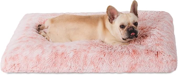 Bedfolks Waterproof Crate Bed for Dogs, Plush Kennel Pad with Removable Washable Cover, Faux Fur, Large (35"x23"), Pink by Bedfolks