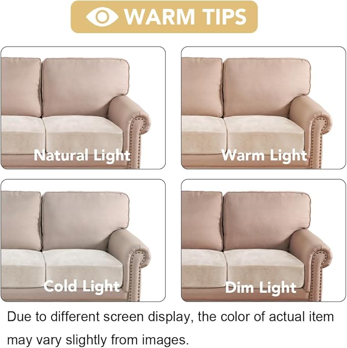 H.VERSAILTEX Velvet Stretch Couch Cushion Cover Plush Cushion Slipcover for Chair Loveseat Sofa Cushion Furniture Protector Seat Cushion Sofa Cover (3 Piece XL Sofa Cushion Covers, Ivory) - Image 6