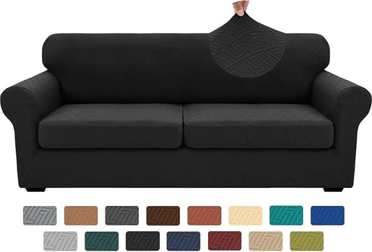 XINEAGE 2026 New 3 Pieces Couch Covers for 2 Extra Large Cushion Sofa Super Stretch Sofa Cover for 2 Large Seat Cushion Universal Loveseat Slip Cover for Living Room (Black), 71"-91"(2 Cushions) by XINEAGE