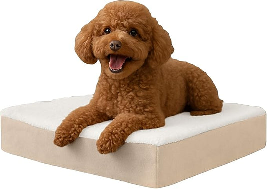 PETMAKER Orthopedic Dog Bed - 2-Layer Memory Foam Pet Bed with Machine Washable Sherpa Cover - 20x15 Pet Bed for Small Dogs up to 20lbs (Tan) by PETMAKER