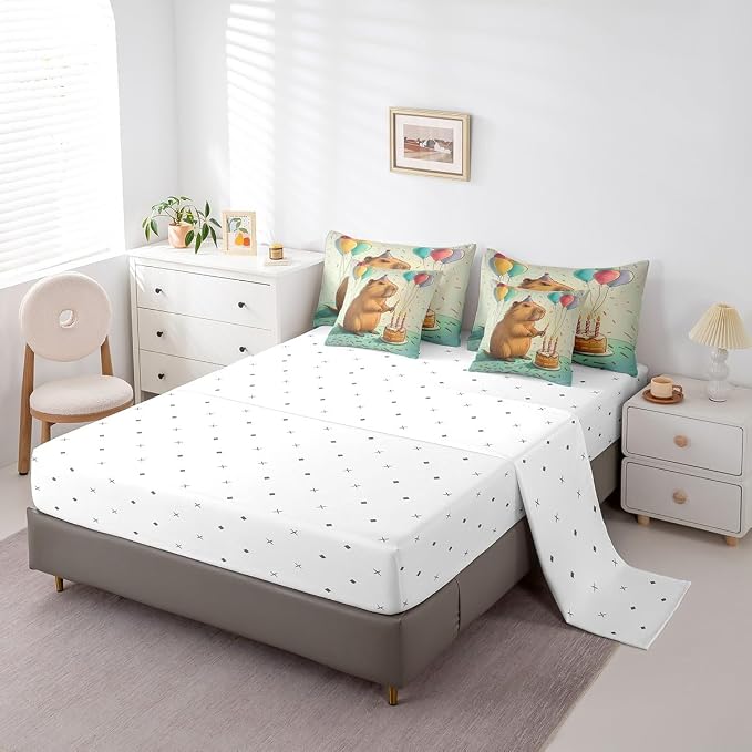 Erosebridal Cute Beaver King Size Comforter Set with Sheets, Wild Animal Bed in A Bag for Kids Teens Youth Adults Bedroom, Wildlife 7 Pcs Bedding Set, Happy Birthday Cake Candle Balloon Bed Sets - Image 4