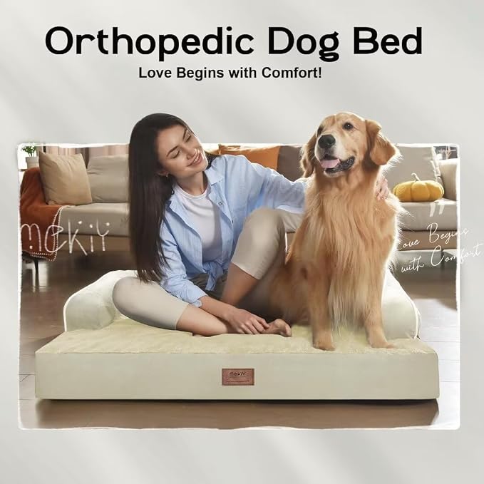 MEKIY Orthopedic Washable Dog Bed with Bolster for Large Sized Dogs | Pillow Support for Neck Relief, Egg Crate Foam, Waterproof Liner, Anti-Slip Bottom, Machine Washable Cover, 38 x 25 Inch - Image 7