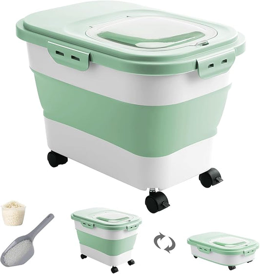 20-30 Lbs Rice Storage Container,Collapsible Food Storage Container | Flour Storage Container with Wheels Airtight Locking Lid,Cat Food Container Double Seal,Keep Fresh for Pet Food,Rice,Flour by DDMOMMYCOLLAPSIBLEFOODSTORAGECONTAINERFAMILY