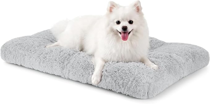 JOEJOY Dog Bed Crate Pad, Deluxe Plush Washable Dog Beds Fulffy Soft Kennel Pad Anti-Slip Pet Sleeping Mat for Small Dogs, 23" x 18", Grey by JOEJOY