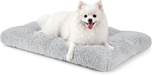 JOEJOY Dog Bed Crate Pad, Deluxe Plush Washable Dog Beds Fulffy Soft Kennel Pad Anti-Slip Pet Sleeping Mat for Small Dogs, 23" x 18", Grey by JOEJOY