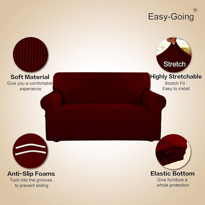 Easy-Going Stretch Oversized Sofa Couch Slipcover Washable Wine | 1-Piece Extra large Sofa Cover Furniture Protector Couch Soft with Bottom for Kids, Polyester Spandex Jacquard - Image 3