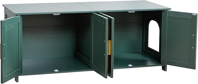 VEVOR Cat Litter Box Enclosure for Multi Cats, 47.2 in Hidden Litter Box Cabinet with 4 Rattan Doors & 2 Entries, Indoor Cat Washroom, Wooden Kitty House Furniture, Fit Most Litterboxes, Green - Image 11