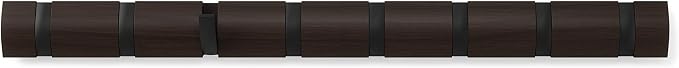 Umbra Flip Coat Rack, Wall Mount 8-Hook, Space Saving, Walnut/Black | Real wood and steel build, retractable hooks fold flat, holds coats bags and scarves, easy install - Image 9