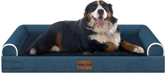 NANUYA Orthopedic Dog Bed for Jumbo Dogs, 53 x 42 Inch, Navy | Egg crate foam for joint support, 3-sided bolster pet sofa, waterproof lining, washable cover, and non-skid base by Nanuya