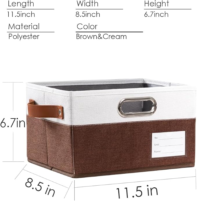 PRANDOM Foldable Storage Bins with Handles [3-Pack] Fabric Collapsible Storage Boxes Baskets Cubes Containers with Handles for Closet Living Room Bedroom (Brown & White 11.5x8.5x6.7'') - Image 4