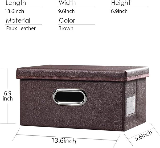 PRANDOM Collapsible Storage Box with Lid [1-Pack] Leather Fabric Foldable Storage Bin Organizer Container Basket Cube with Cover for Home Bedroom Closet Office Nursery Brown (13.6x9.6x6.9) - Image 3