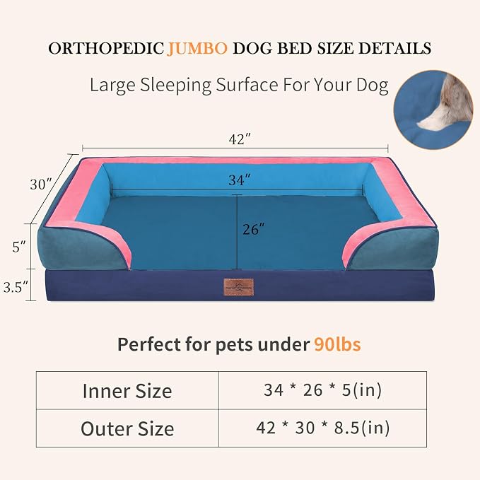 Comfort Expression Orthopedic Dog Bed for Extra Large Dogs with Bolster | Waterproof Dog Couch Bed with Washable Cover & Non-Slip Bottom, Supportive Egg Crate Foam XL Pet Bed, 42x30 Inch - Image 6