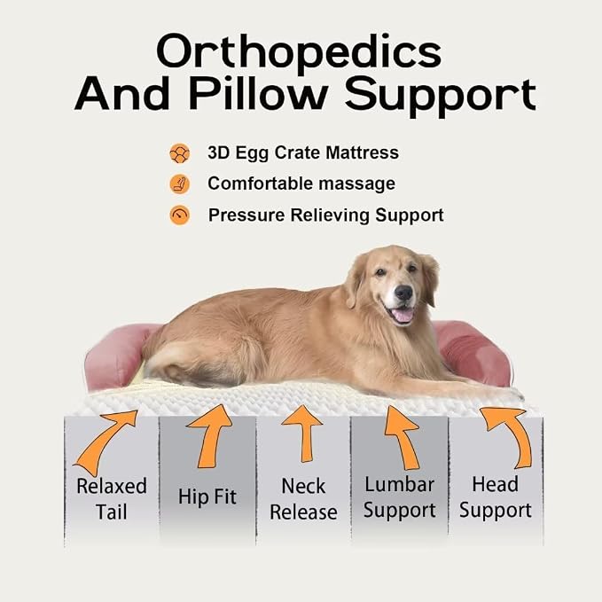 MEKIY Orthopedic XL Dog Bed with Bolster for Extra Large Size Dogs | Pillow Support for Neck Relief, Egg Crate Foam, Skin-Friendly Surface, Waterproof Liner, Anti-Slip Bottom, 42 x 30 Inch - Image 3