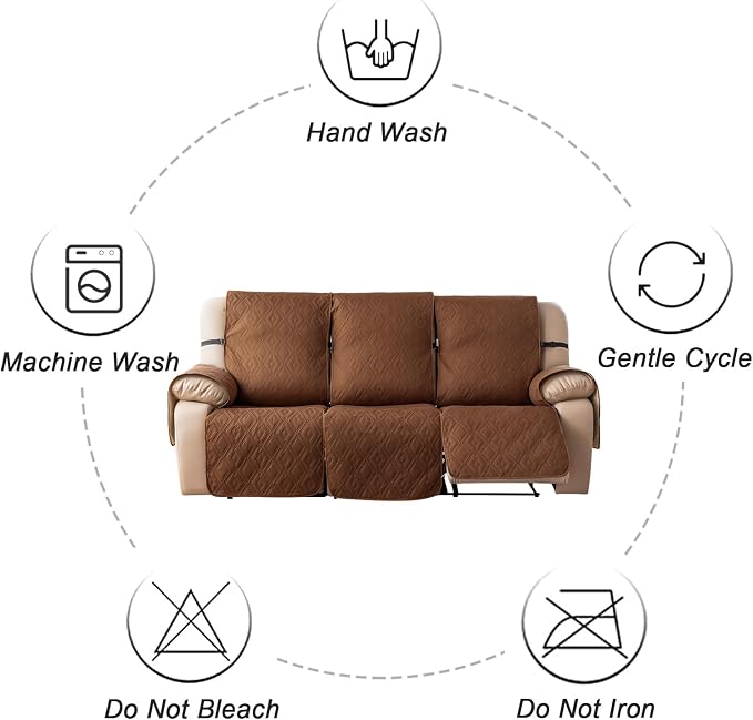 Genina Waterproof Recliner Cover - Non-Slip, Washable, Protects 3-Seater Couch from Pets & Kids (Brown, Recliner Sofa) - Image 8