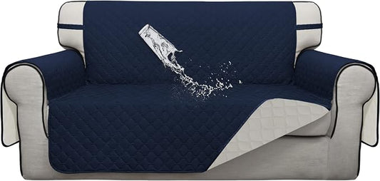 ISSUNTEX Double Protection 100% Waterproof Loveseat Sofa Covers for Living Room, Couch Covers for 2 Cushion Couch Sofa, Reversible Furniture Protector Sofa Cover for Dogs (Loveseat, Navy/Ivory) by ISSUNTEX