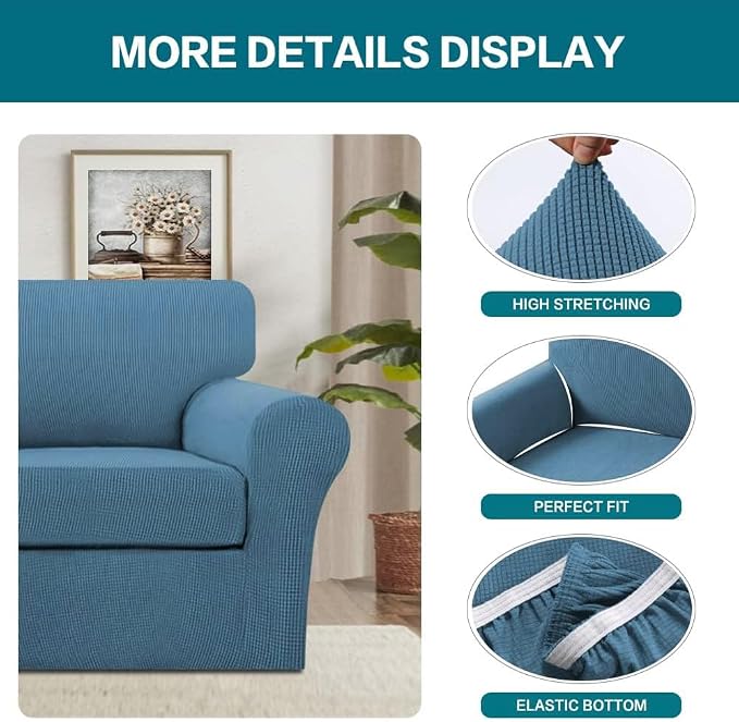 Turquoize 2 Piece Chair Covers Chair Slipcovers for Living Room Armchair Couch Cover Chair Sofa Cover with Individual Cushion Covers Furniture Cover for Chairs Feature Thick Fabric (Chair, Dusty Blue) - Image 4