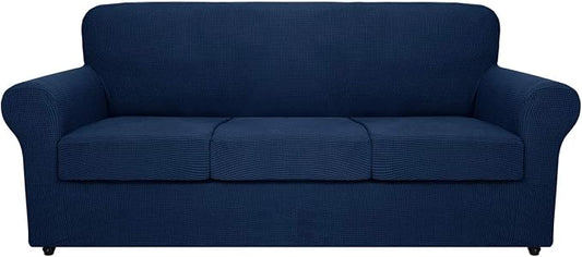 MAXIJIN 4 Piece Couch Covers for 3 Cushion Couch Super Stretch Sofa Cover for Dogs Pet Proof Fitted Furniture Protector Spandex Jacquard Non Slip Couch Slipcover (Extra Large, Navy Blue) by MAXIJIN