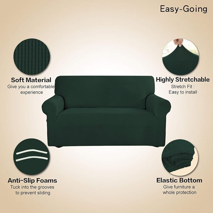 Easy-Going Stretch 4 Seater Oversized Sofa Couch Cover Dark Green | 1-Piece Extra X-large Sofa Cover Furniture Protector Couch Soft with Bottom for Kids, Spandex Jacquard - Image 4