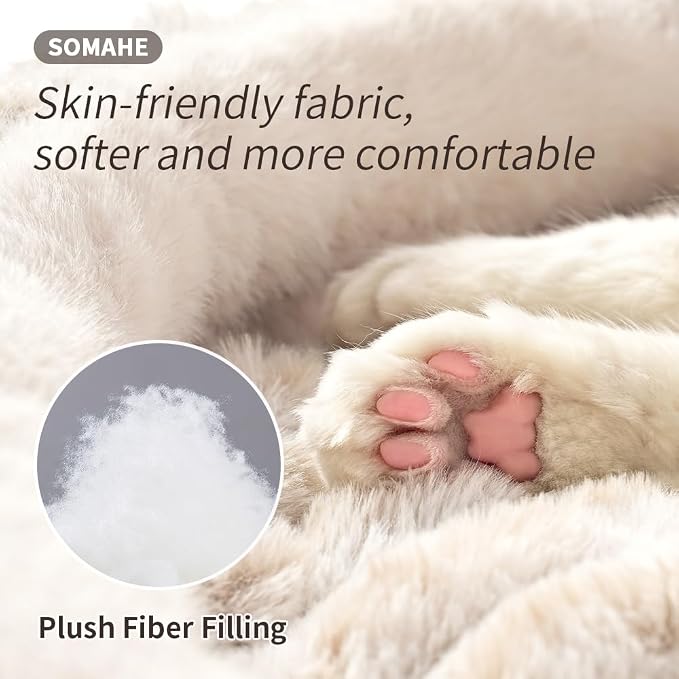 SOMAHE Cat Bed, Round Plush Faux Fur Donut Cuddler – Machine Washable Calming Cat Bed for Indoor Cats & Kittens, Removable Cushion Non-Slip Fluffy Kitten Bed, Cozy Small Cat Nest, 20" Inch White - Image 4