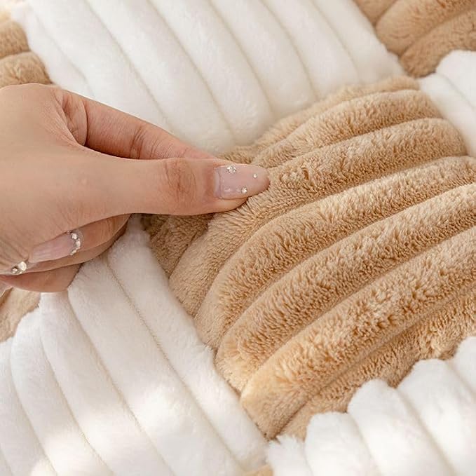Fluffy Couch Cover for Pets - Large Cream-Coloured Fuzzy Plaid Square Pet Mat Bed Couch Cover Protector - Bay Window Cushion Bedside Carpet (Khaki, 27.6 * 82.7in) - Image 6
