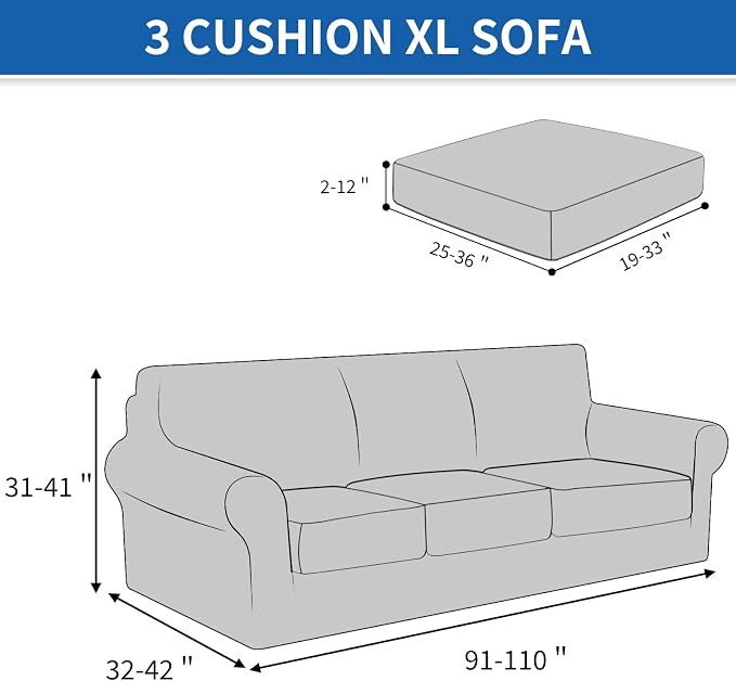 4 Piece Stretch Sofa Covers for 3 Cushion Couch, Non Slip Couch Covers for Sofa, Pet Couch Cover Washable, Couch Slipcover for Dogs, Kids (Light Gray), 91"-110" (3 Cushion XL Sofa) - Image 2