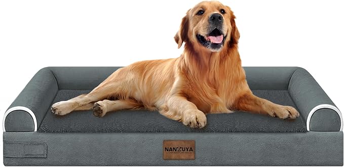 NANUYA Orthopedic Dog Bed for X-Large Dogs, 40 x 32 Inch, Dark Grey | Egg crate foam for joint support, 3-sided bolster pet sofa, waterproof lining, washable cover, and non-skid base by Nanuya