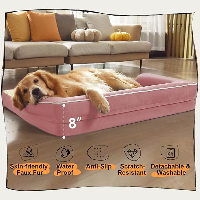 MEKIY Orthopedic XL Dog Bed with Bolster for Extra Large Size Dogs | Pillow Support for Neck Relief, Egg Crate Foam, Skin-Friendly Surface, Waterproof Liner, Anti-Slip Bottom, 42 x 30 Inch - Image 6