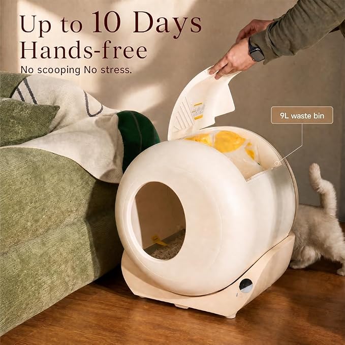 Furrytail Automatic Litter Box Self Cleaning with 120 Trash Bags, App Control, Advanced Odor & Leak Control, Large Capacity for Multi Cat Homes,Kitty Litter Box, Smart Safety Sensors, Cream - Image 5