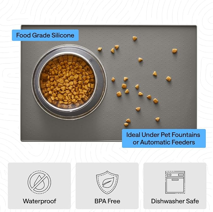 GORILLA GRIP 100% Waterproof Raised Edge BPA Free Silicone Pet Feeding Mat, Dog Cat Food Mats Contain Spills Protects Floors, Placemats for Cats and Dogs Water Bowl, Pets Accessories 26x17 Gray - Image 5