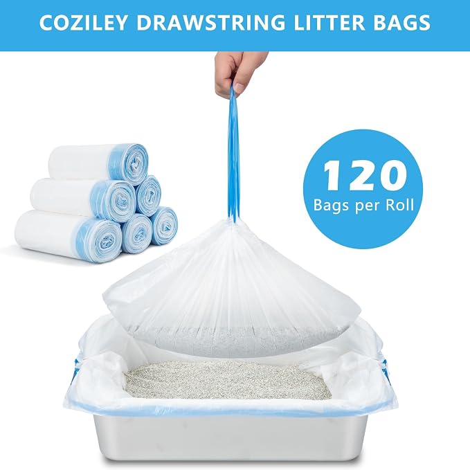 Replacement Waste Bags for Self Cleaning Litter Box, Heavy-Duty Dual Drawstring Trash Bags, 21.7"x11", Leak & Tear-Resistant, Trash Bags for Cat Litter Box Drawers, 6 Rolls (120 Bags) - Image 2