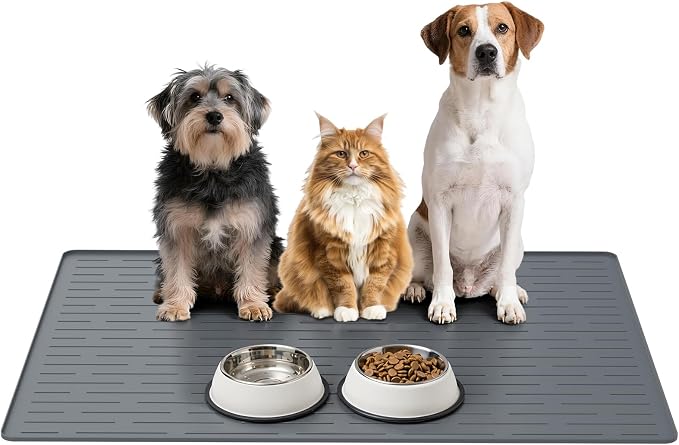 Large Dog Mats for Food and Water, 40"x30" Waterproof Pet Food Mats for Floor Nonslip Silicone Bowl Mats with Raised Edges by Unknown