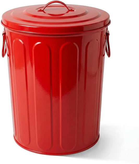 Plexon 5 Gallon Small Metal Trash Can with Lid Outdoor Galvanized Steel Bucket with Lid 5 Gal Storage Can for Dog Food Bird Seed Storage Container, Red by Plexon