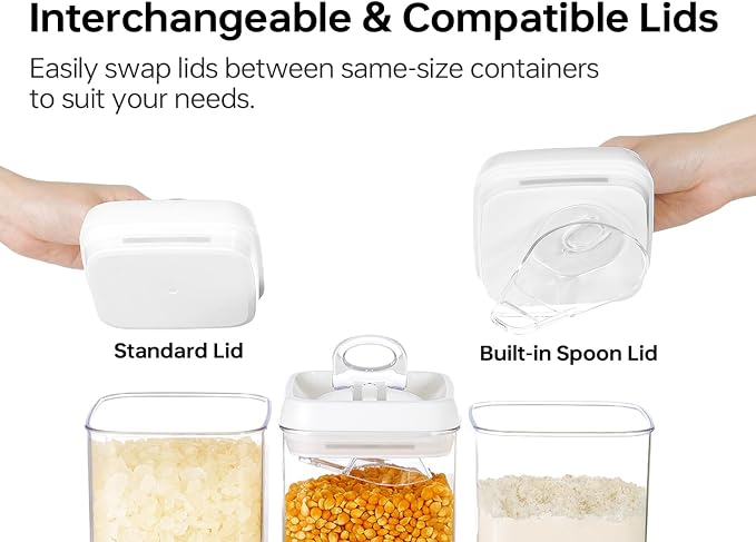 Felli Flip Tite Food Storage Container with Scoop & Lid 5" LARGE Airtight Ring Top, Acrylic Canister for Sugar Flour Baking Powder Rice Pasta, Kitchen Organizer Christmas Gift Set (10pk, Variety) - Image 8