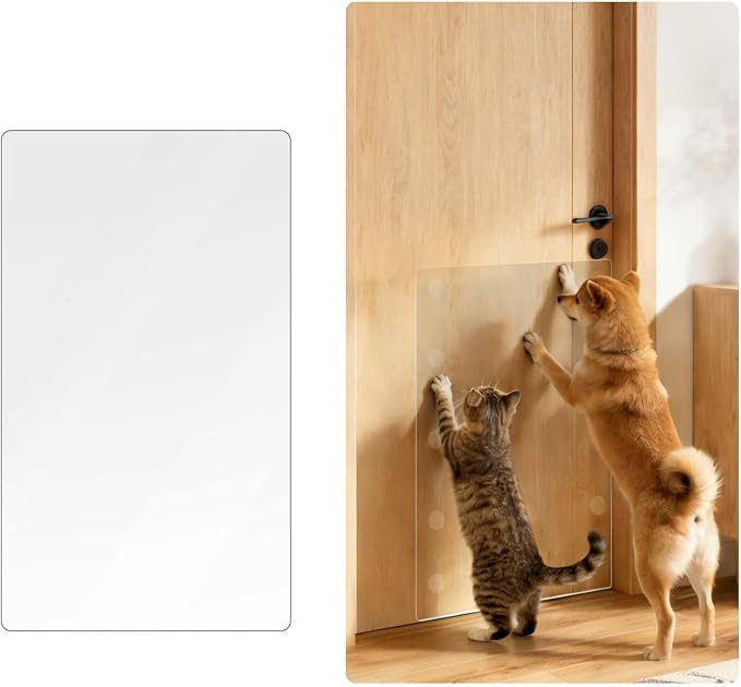 In hand Heavy Duty Door Scratch Protector for Dogs & Cats, 36" x 24" Extra Large Clear Door Guard, Thickened Anti-Scratch Shield with Strong Removable Adhesive Pads, No Residue & Safe for Doors by Inhand