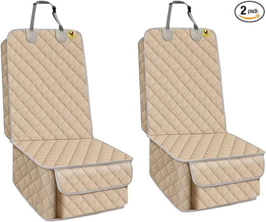 Bark Lover Deluxe Dog Seat Cover for Front Seat-More Durable Spill-Resistant Front Seat Protector, High Heat Resistant and Nonslip Front Seat Cover for Dogs Kids, Universal Size(Warm Beige,2 Pack) by BarkLover