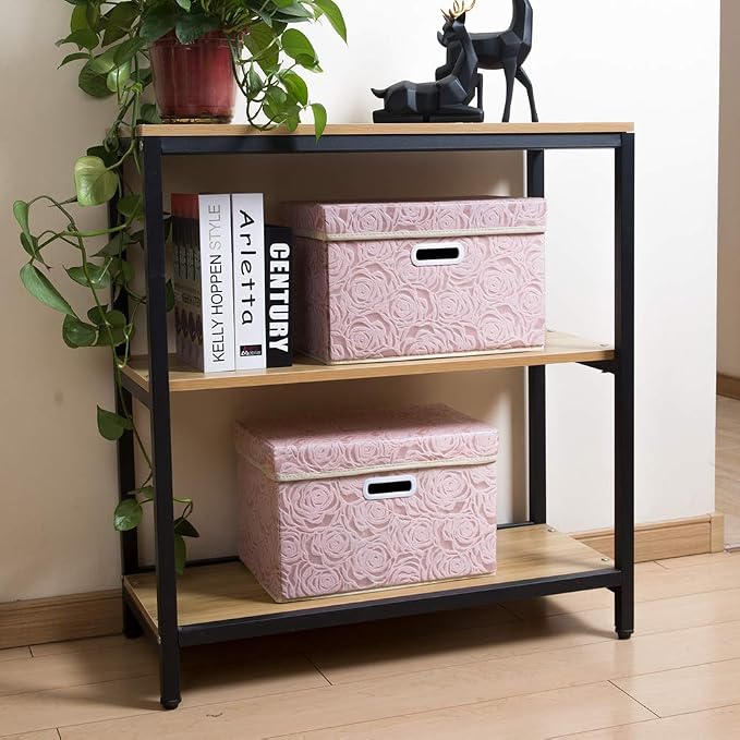 PRANDOM Collapsible Storage Boxes with Lids [5-Pack] Fabric Decorative Storage Bins Cubes Organizer Containers Baskets with Cover Handles Divider for Bedroom Closet Living Room Pink 14.9x9.8x9.8 Inch - Image 3