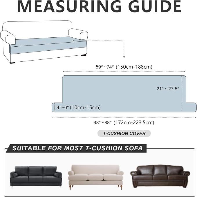 ANARACHON Leather Look Couch Cushion Covers Sofa Seat Slipcovers Sets Couches Furniture Protector for Sectional Armchair Loveseat Pets Kids Stretch Spandex Fabric (1 T-Cushion Sofa, Brown) - Image 2