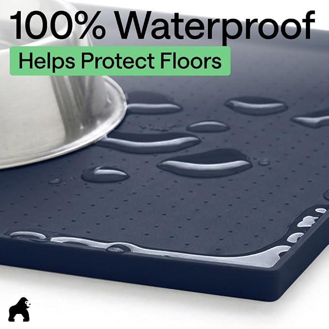 GORILLA GRIP 100% Waterproof Raised Edge BPA Free Silicone Pet Feeding Mat, Dog Cat Food Mats Contain Spills Protects Floors, Placemats for Cats and Dogs Water Bowl, Pets Accessories 26x17 Navy - Image 4