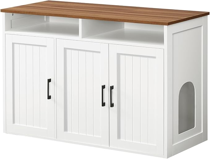 MAHANCRIS Cat Litter Box Enclosure for Self Cleaning Litter Boxes, Large Hidden Litter Box Furniture with Shelves, Wooden Cat Washroom Storage Cabinet, Automatic Litter Box Enclosure, White CWBZ3001 - Image 9