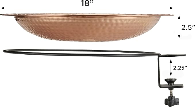 Pure Copper Metal Bird Bath with Deck Mount for Railing, Large 18" Diameter - Image 4