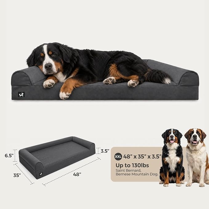 Sytopia 48in Dog Beds for Large Sized Dogs,XXL Orthopedic Pet Bed with Removable Washable Cover, Waterproof Egg Crate Foam, Non-Slip Bottom, Supports up to 100+ lbs for Old Pet, Dark Gray - Image 7