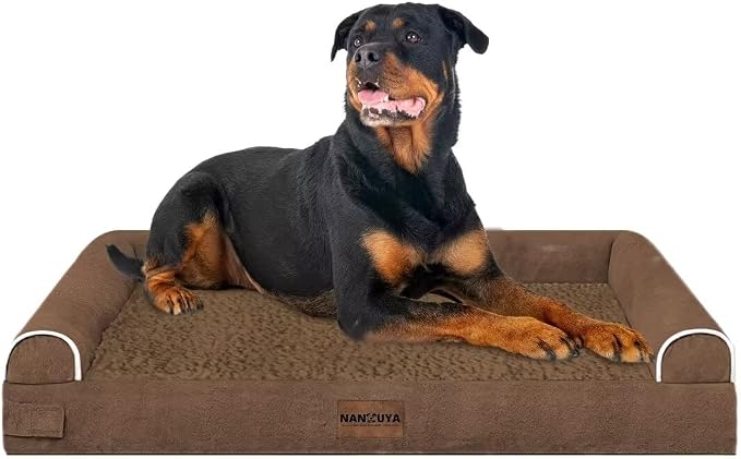 NANUYA Orthopedic Dog Bed for XX-Large Dogs, 44 x 34 Inch, Dark Coffee | Egg crate foam for joint support, 3-sided bolster pet sofa, waterproof lining, washable cover, and non-skid base - Image 8