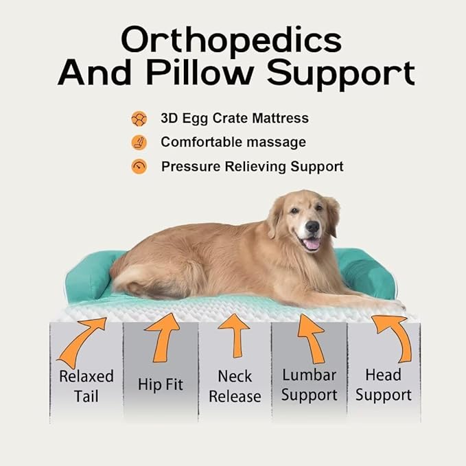MEKIY XXL Orthopedic Waterproof Dog Bed with Bolster for Extra Large Dogs | Pillow Support for Neck Relief, Egg Crate Foam, Waterproof Liner, Anti-Slip Bottom, Removable Bolster Cover, 45 x 35 Inch - Image 4