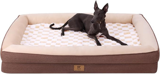 KSIIA Big Dog Bed for Extra Large Dogs, Orthopedic Egg-Crate Memory Foam Pet Bed with Sides, Waterproof Lining and Non Slip Pet Couch with Removable Washable Cover, 48 x 35 Inch, Brown by KSIIAPetProducts
